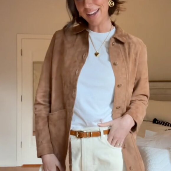 Sezane Will Jacket In Camel Suede Leather NWT - Picture 6 of 7